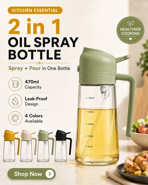 2-in-1 Oil Spray + Pour Bottle — FREE DELIVERY (COD) 470ml | Leak-proof