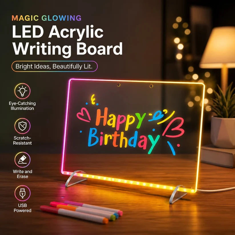 Glowing LED Acrylic Writing Board with 7 Neon Markers