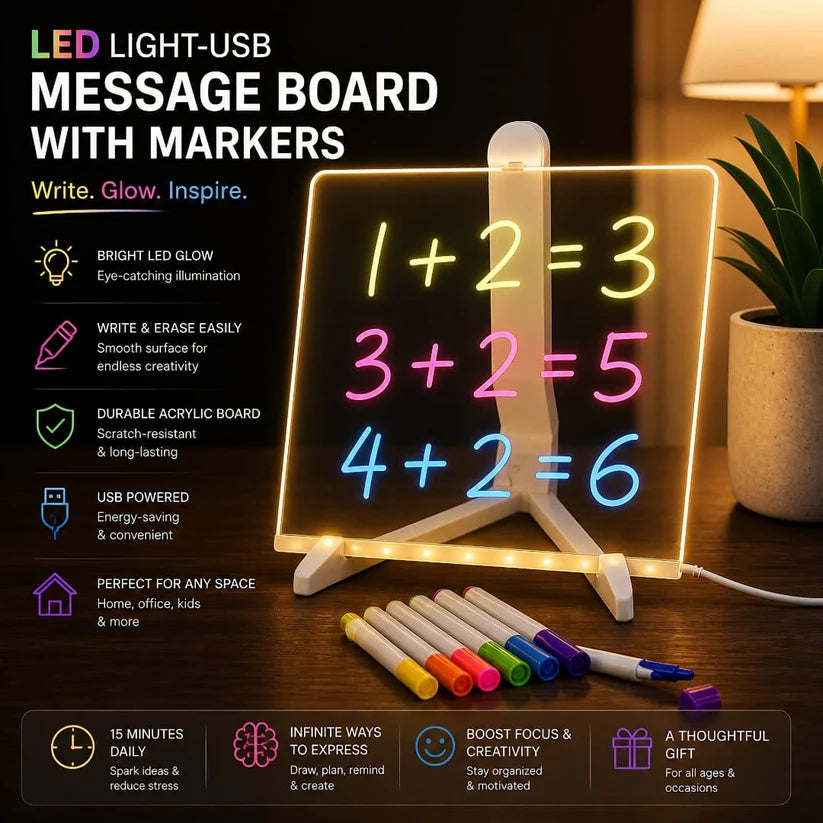Glowing LED Acrylic Writing Board with 7 Neon Markers