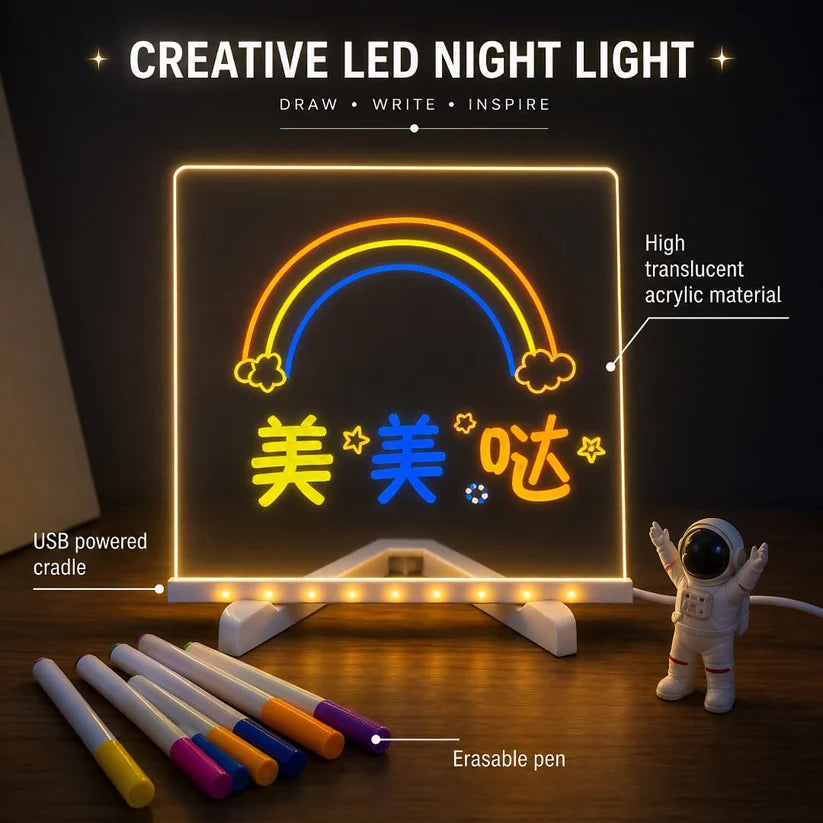 Glowing LED Acrylic Writing Board with 7 Neon Markers